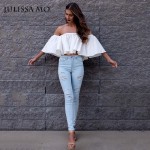 Sibybo White Blouse Blusa Cotton Sexy Off Shoulder Women Blouse Shirt Puff  Loose Elastic Ruffle Summer Beach Casual Blouses