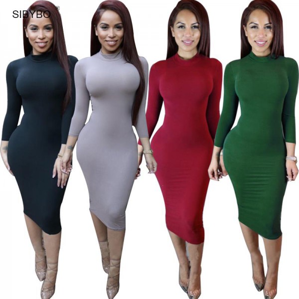 Sibybo Women Winter Dress 2017 Sexy Club Party Dresses White Long Sleeve Solid Maxi Bodycon Bandage Dress Vestidos De Fest