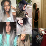 Silk Straight Ombre Silver Grey Heat Resistant Synthetic Lace Front Wig 2 Tones Natural Black/Grey Hair Wigs For Women