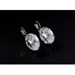 Silver Plated Big Oval Zircon Hoop Earrings for Women Fashion Austrian Crystal 13*18mm CZ Bijoux Girls