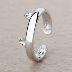 Silver Plated Cat Ear Ring Design Cute Fashion Jewelry Cat Ring For Women and Girl Gifts Adjustable charms Anel GSZR0064