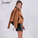 Simplee Apparel Zipper basic suede jacket coat 2016 motorcycle jacket Women outwear Pink belted short winter jackets