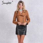 Simplee Apparel Zipper basic suede jacket coat 2016 motorcycle jacket Women outwear Pink belted short winter jackets