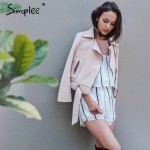 Simplee Apparel Zipper basic suede jacket coat 2016 motorcycle jacket Women outwear Pink belted short winter jackets