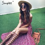 Simplee Apparel sexy side split off shoulder print summer dress High waist pleated maxi dress women Vintage beach dress vestidos