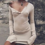 Simplee Autumn one shoulder bodycon sexy dress Women long sleeve elastic white dresses Winter evening club black short dress