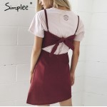 Simplee Backless 2017 beach summer dress women sundress Bow casual linen sexy dress Slim fit bodycon white short dress vestidos