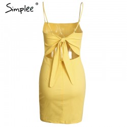 Simplee Backless 2017 beach summer dress women sundress Bow casual linen sexy dress Slim fit bodycon white short dress vestidos