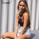 Simplee Embroidery suede camisole tank top Sexy off shoulder halter crop top Christmas backless women tops party cami