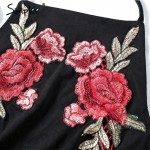 Simplee Embroidery suede camisole tank top Sexy off shoulder halter crop top Christmas backless women tops party cami