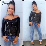 Simplee Off shoulder faux leather jacket women motorcycle jacket 2016 autumn winter outerwear coats Short zipper basic jackets