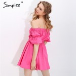 Simplee Off shoulder pink short dress women Beach summer dress 2017 new elastic band party sexy dress White half sleeve vestidos