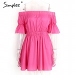 Simplee Off shoulder pink short dress women Beach summer dress 2017 new elastic band party sexy dress White half sleeve vestidos