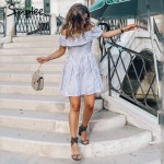 Simplee Off shoulder ruffle striped summer dress Casual hollow out backless short dress robe Women beach sexy dress vestidos