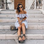 Simplee Off shoulder ruffle striped summer dress Casual hollow out backless short dress robe Women beach sexy dress vestidos