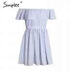 Simplee Off shoulder ruffle striped summer dress Casual hollow out backless short dress robe Women beach sexy dress vestidos