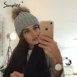 Simplee Removable real fur pompon Bobble hats for women skullies beanies Warm stocking hat 2016 autumn cap winter hat female