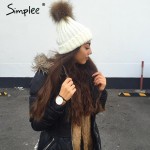Simplee Removable real fur pompon Bobble hats for women skullies beanies Warm stocking hat 2016 autumn cap winter hat female