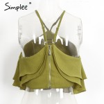 Simplee Ruffle camisole tank top tees Sexy off shoulder stripe halter crop top camis 2017 Causal green summer women tops female