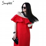 Simplee Ruffles off shoulder summer dress Women streetwear sleeveless short dress White sexy vestidos tube beach red dresses