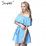 Simplee Ruffles off shoulder summer dress Women streetwear sleeveless short dress White sexy vestidos tube beach red dresses