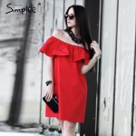 Simplee Ruffles off shoulder summer dress Women streetwear sleeveless short dress White sexy vestidos tube beach red dresses