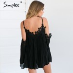 Simplee Sexy  black lace summer dress 2016 christmas Short split white women dress shirt Off shoulder long sleeve beach sundress