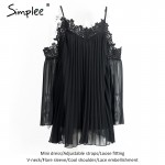 Simplee Sexy  black lace summer dress 2016 christmas Short split white women dress shirt Off shoulder long sleeve beach sundress