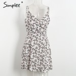 Simplee Sexy floral print summer dress women Casual v neck strap beach dress 2017 High waist short dresses vestidos