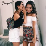 Simplee Sexy off shoulder black crop top Women summer slim ruffle short sleeve bustier top tees Party white camisole tank top
