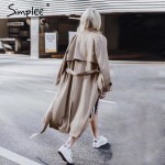 Simplee Slim sashes long trench coat Elegant double breasted autumn coat Women winter 2016 khaki pocket coat streetwear