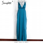 Simplee Slip satin backless sexy long dress Women pajamas summer dress evening Party elegant black maxi dresses vestidos