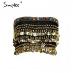 Simplee Tassel beading velvet  top tees Summer 2017 lace up punk crop top women Sexy gold sequin tank top coin chain tube top