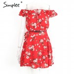 Simplee Two-piece red chiffon summer dress women 2017 Vintage party ruffles short dress Off shoulder beach dress vestido