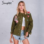 Simplee Unlined zipper basic jacket coat women jacket 2016 autumn winter 3d applique oversized casual outwear coats streetwear