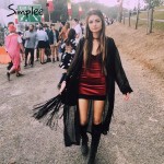 Simplee Velvet lace dress women Sexy fringe bodycon dress Elegant red evening party short dresses 2016 vestidos