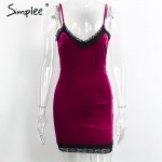 Simplee Velvet lace dress women Sexy fringe bodycon dress Elegant red evening party short dresses 2016 vestidos