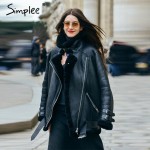 Simplee Vintage suede lambswool short jacket coat Winter black warm hairly collar jacket Women autumn belt female overcoat