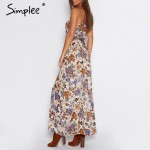 Simplee Vintage summer dress women sundress Hollow out boho floral print maxi dress 2017 beach dress Strappy vestidos de festa