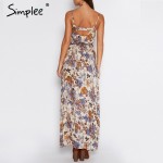 Simplee Vintage summer dress women sundress Hollow out boho floral print maxi dress 2017 beach dress Strappy vestidos de festa