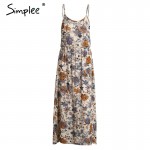 Simplee Vintage summer dress women sundress Hollow out boho floral print maxi dress 2017 beach dress Strappy vestidos de festa