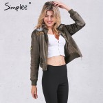 Simplee Winter cotton label pilot jacket coat Casual short top basic parka Women autumn cool padded biker bomber jacket veste