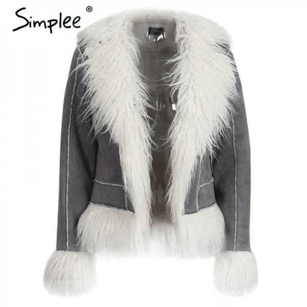 Simplee faux fur coat women fur jacket Long sleeve female outerwears jackets 2016 autumn winter hairy overcoat shearling jacket