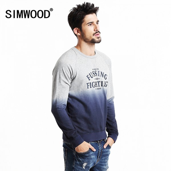 Simwood 2017 New Spring   Design Men Color Matching Letter Printing Pullover Round Collar Sweatshirt  WY8028