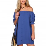 Singwing Women Slash neck Dresses  Sexy Short  Puff Sleeve dress Solid Color Summer women Casual Dresses