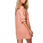 Singwing Women Slash neck Dresses  Sexy Short  Puff Sleeve dress Solid Color Summer women Casual Dresses