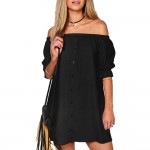 Singwing Women Slash neck Dresses  Sexy Short  Puff Sleeve dress Solid Color Summer women Casual Dresses