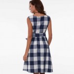 Sisjuly Plaid Vintage Dress 2017 spring Summer party Dress blue and pink v neck Women Dress Plaid female vintage Dress