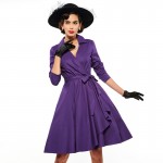 Sisjuly Vintage 1950s spring women dress with sashes bow purple solid three-quarter sleeve party elegant women vintage dresses