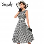 Sisjuly Vintage Women Plaid Dress 50s Round Neck Plaid Sleeveless 1950s vestido de festa 2017 Mini Women's Dress Party Dresses